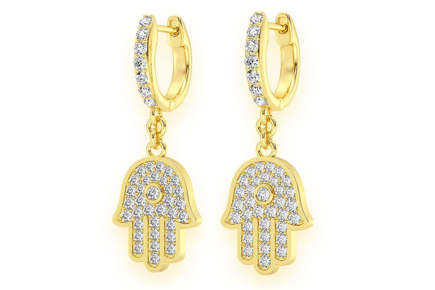 HAMSA DANGLING DIAMOND EARRINGS 14K SOLID GOLD 0.50CTW