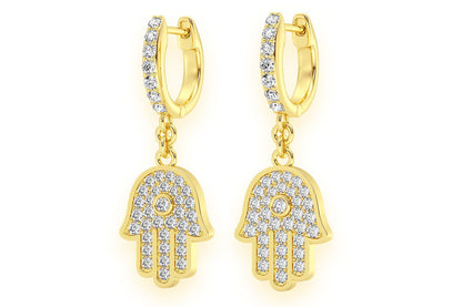 HAMSA DANGLING DIAMOND EARRINGS 14K SOLID GOLD 0.50CTW