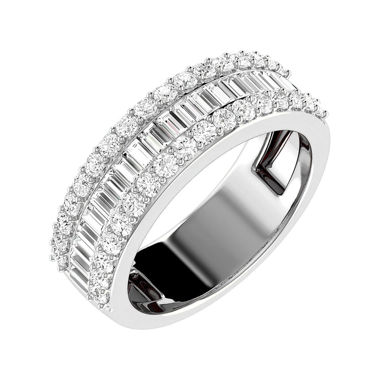 BORDER BAGUETTE & ROUND DIAMOND RING 14K SOLID GOLD 1.20CTW
