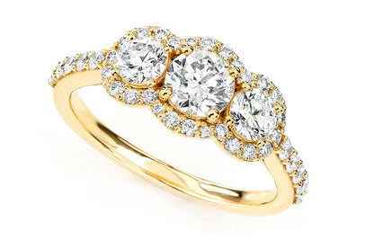 3 STONE HALO DIAMOND ENGAGEMENT RING 1.50CTW- 14K SOLID GOLD