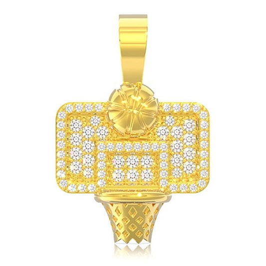 BASKETBALL HOOP DIAMOND PENDANT 14K SOLID GOLD 1.00CTW