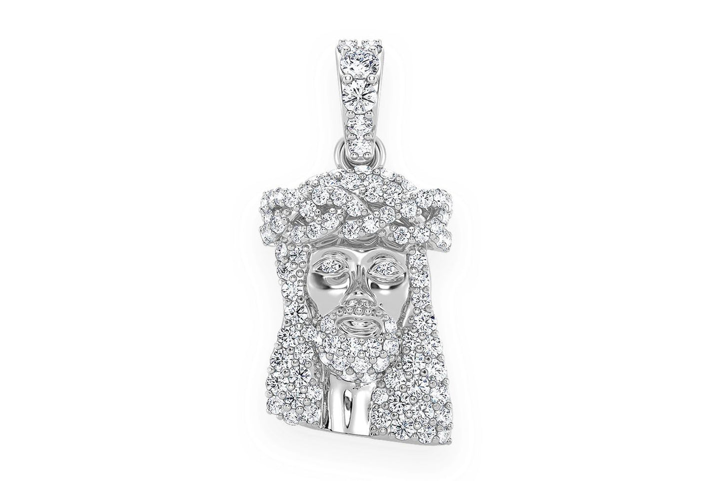 Pandantiv cu diamant Jesus din aur masiv de 14k, 0.33ct