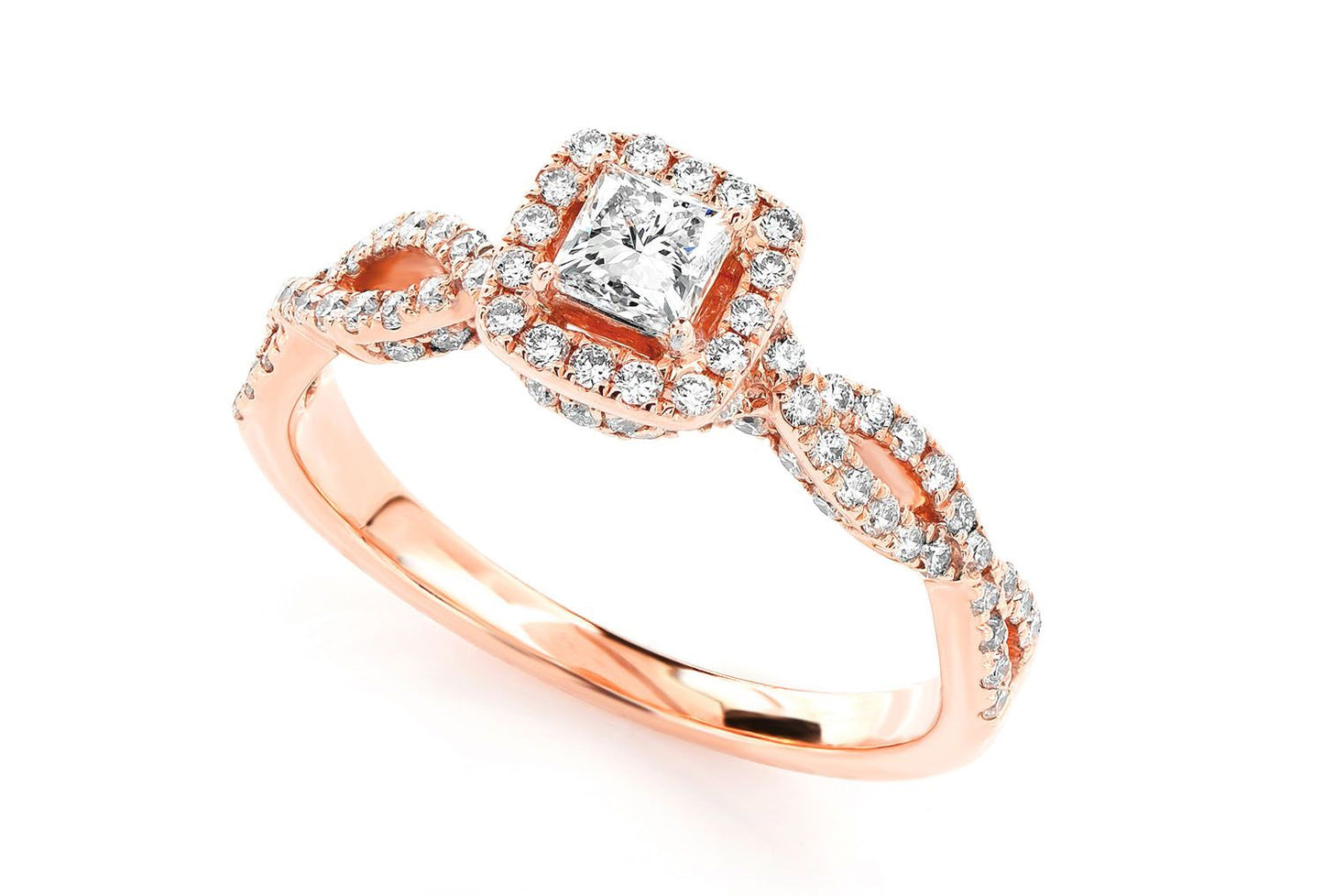 0.85CTW PRINCESS HALO TWIST SHANK - DIAMOND ENGAGEMENT RING