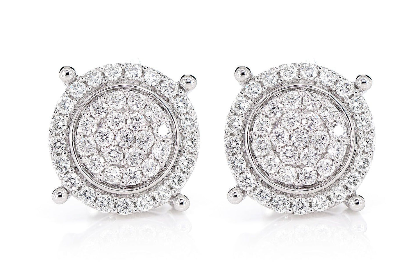 TWO LAYER CLUSTER HALO DIAMOND STUD EARRINGS 14K SOLID GOLD 0.75CTW