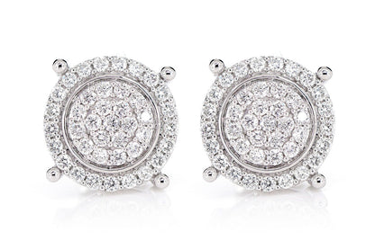 TWO LAYER CLUSTER HALO DIAMOND STUD EARRINGS 14K SOLID GOLD 0.75CTW