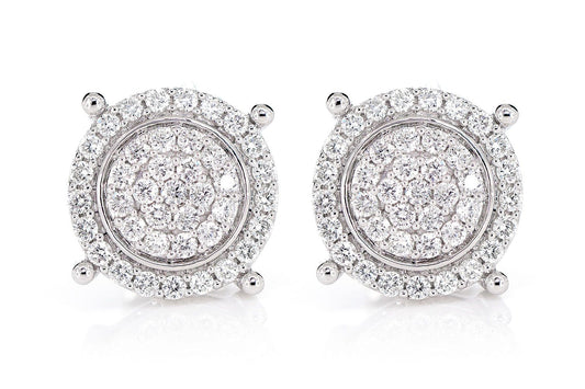 TWO LAYER CLUSTER HALO DIAMOND STUD EARRINGS 14K SOLID GOLD 0.75CTW