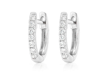 CERCEI OVALI CU UN RÂND, AUR MASIV DE 14K, 0.15CT