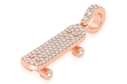 SKATEBOARD DIAMOND PENDANT 14K SOLID GOLD 0.35CTW