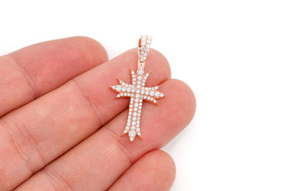 DECO THREE ROW CROSS DIAMOND PENDANT 14K SOLID GOLD 0.65CTW