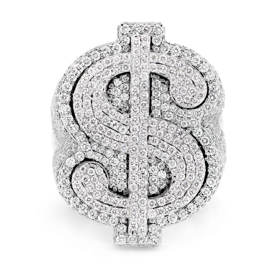 TWO LAYER DOLLAR SIGN DIAMOND SIGNET RING SOLID GOLD 4.00CTW