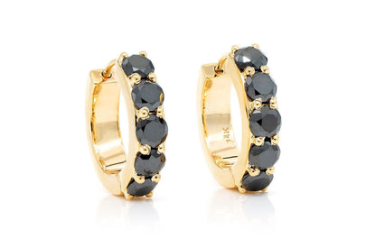 BLACK DIAMOND HOOP EARRINGS 14K SOLID GOLD 1.00CTW