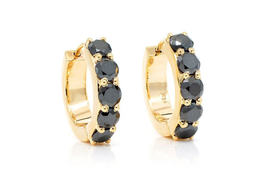 BLACK DIAMOND HOOP EARRINGS 14K SOLID GOLD 1.00CTW