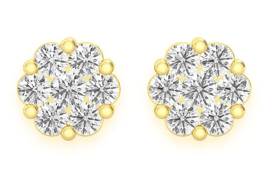 0.50CTW FLOWER STUD DIAMOND EARRINGS 14K SOLID GOLD