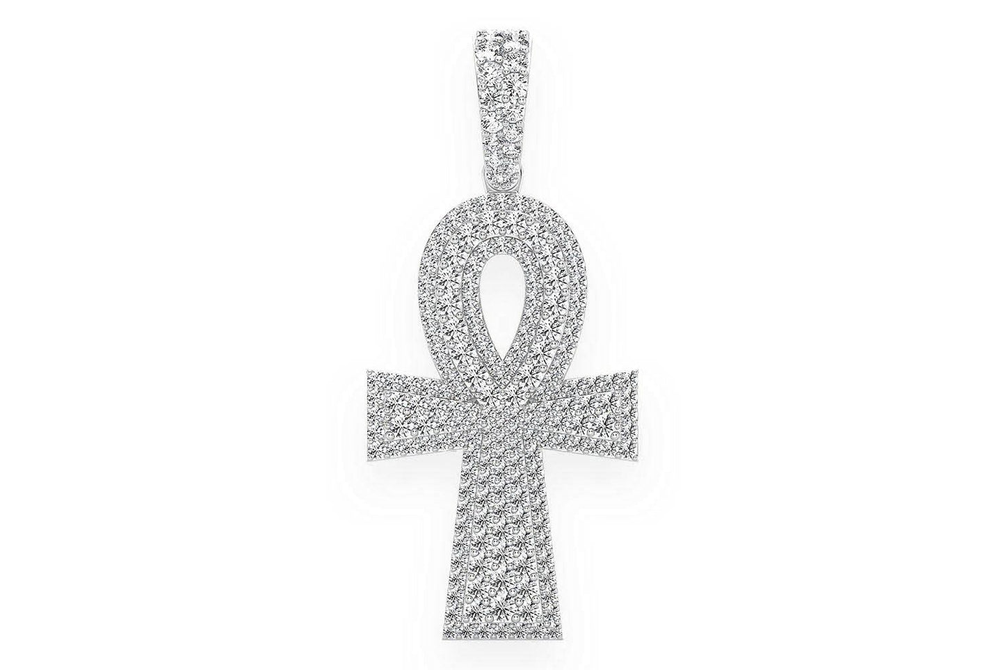 ANKH DOUBLE LAYER DIAMOND PENDANT 14K SOLID GOLD 2.10CTW