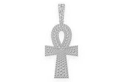 ANKH DOUBLE LAYER DIAMOND PENDANT 14K SOLID GOLD 2.10CTW