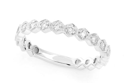 HEXAGON BEZEL DIAMOND BAND 14K SOLID GOLD 0.19CTW