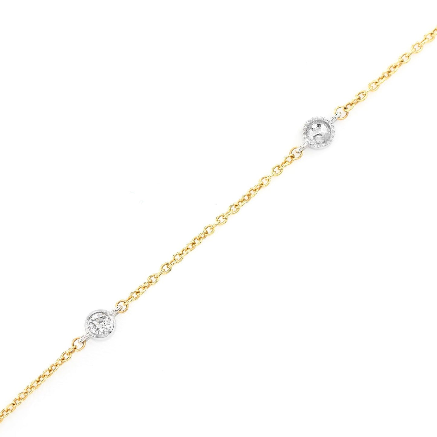 BEAD BEZEL DIAMOND STATION BRACELET 14K SOLID GOLD 0.10CTW