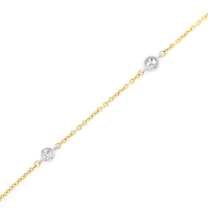 BEAD BEZEL DIAMOND STATION BRACELET 14K SOLID GOLD 0.10CTW