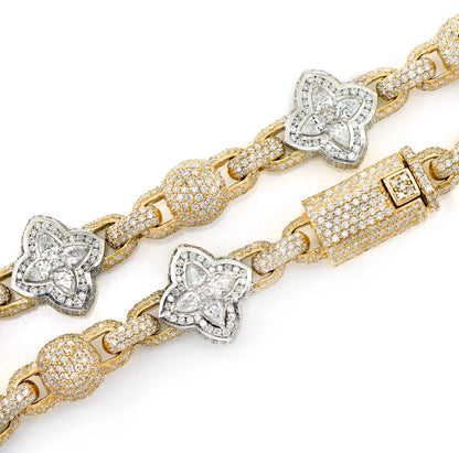BEADED FLORAL MARQUISE DIAMOND LINK NECKLACE 14K SOLID GOLD 24.50CTW