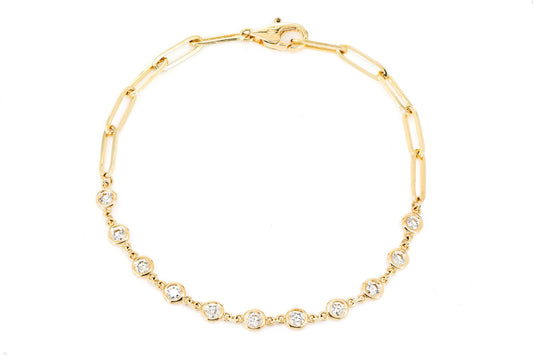 BEZEL LINK ENLONGATED ROLO BRACELET 14K SOLID GOLD 0.60CTW