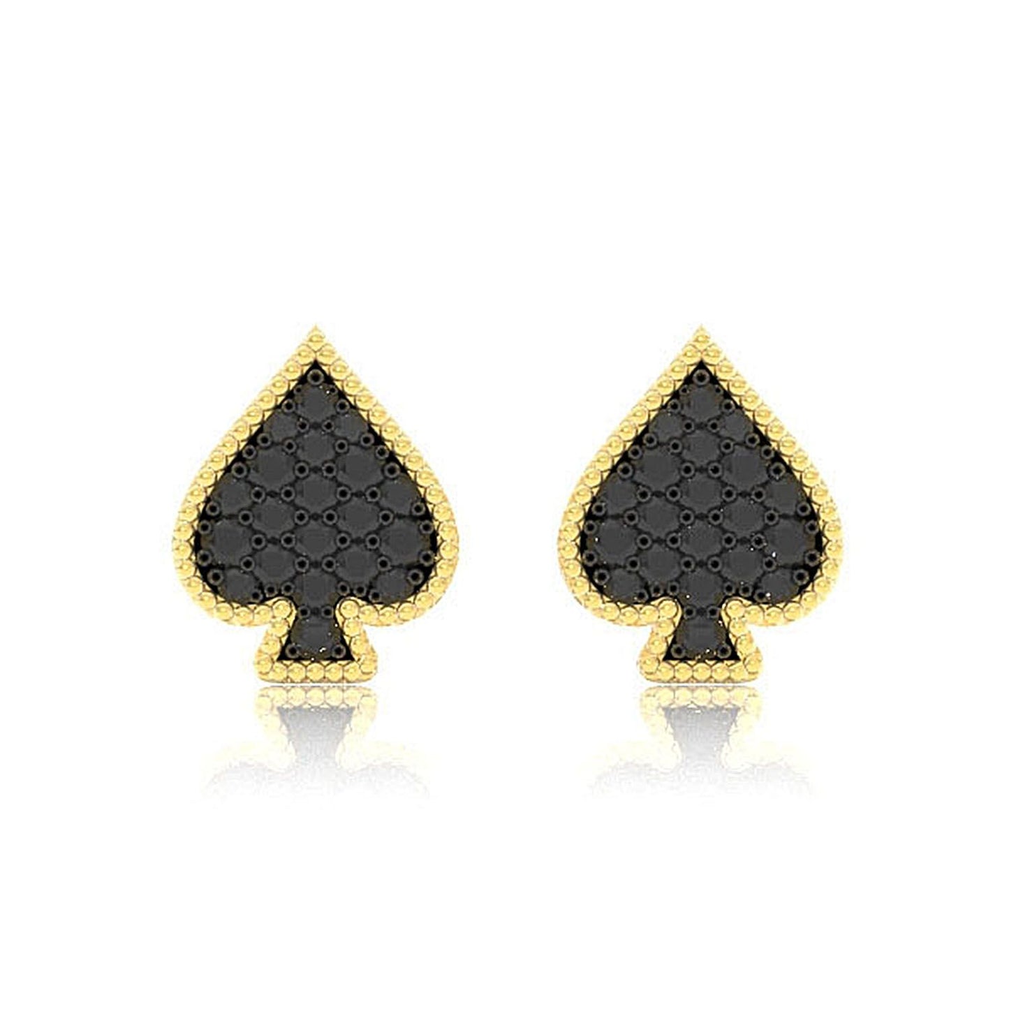 SPADE PLAYING CARD DIAMOND STUD EARRINGS 14K SOLID GOLD 0.30CTW