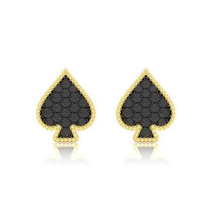 SPADE PLAYING CARD DIAMOND STUD EARRINGS 14K SOLID GOLD 0.30CTW