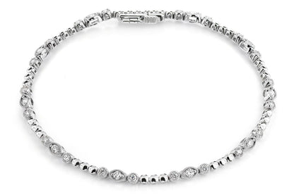 OVAL AND ROUND DIAMOND BEAD BEZEL LINK BRACELET 14K SOLID GOLD 0.66CTW