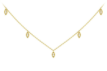 MARQUISE SHAPED DANGLING DIAMOND STATION NECKLACE 14K SOLID GOLD 0.12CTW