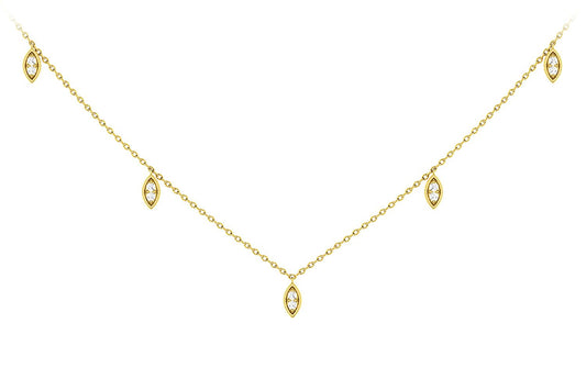 MARQUISE SHAPED DANGLING DIAMOND STATION NECKLACE 14K SOLID GOLD 0.12CTW