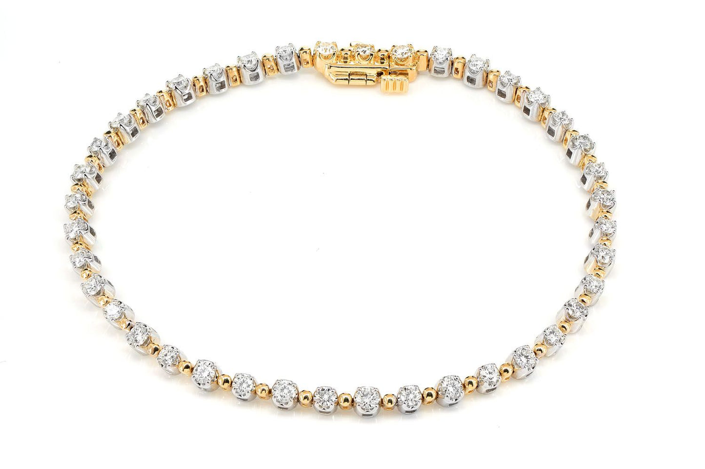 BEADED CROWN LINK DIAMOND BRACELET 14K SOLID GOLD 1.70CTW