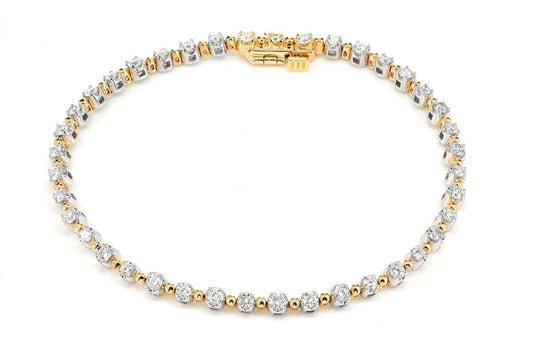 BEADED CROWN LINK DIAMOND BRACELET 14K SOLID GOLD 1.70CTW