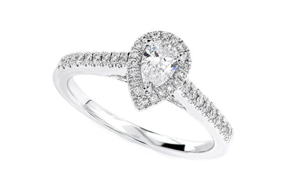 0.65CTW PEAR HALO DIAMOND ENGAGEMENT RING 14K SOLID GOLD