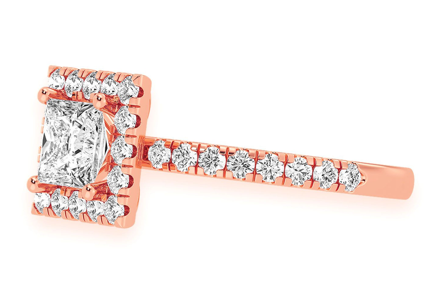 THAV - .75CT PRINCESS CUT - SCALLOP HALO ONE ROW- DIAMOND ENGAGEMENT RING