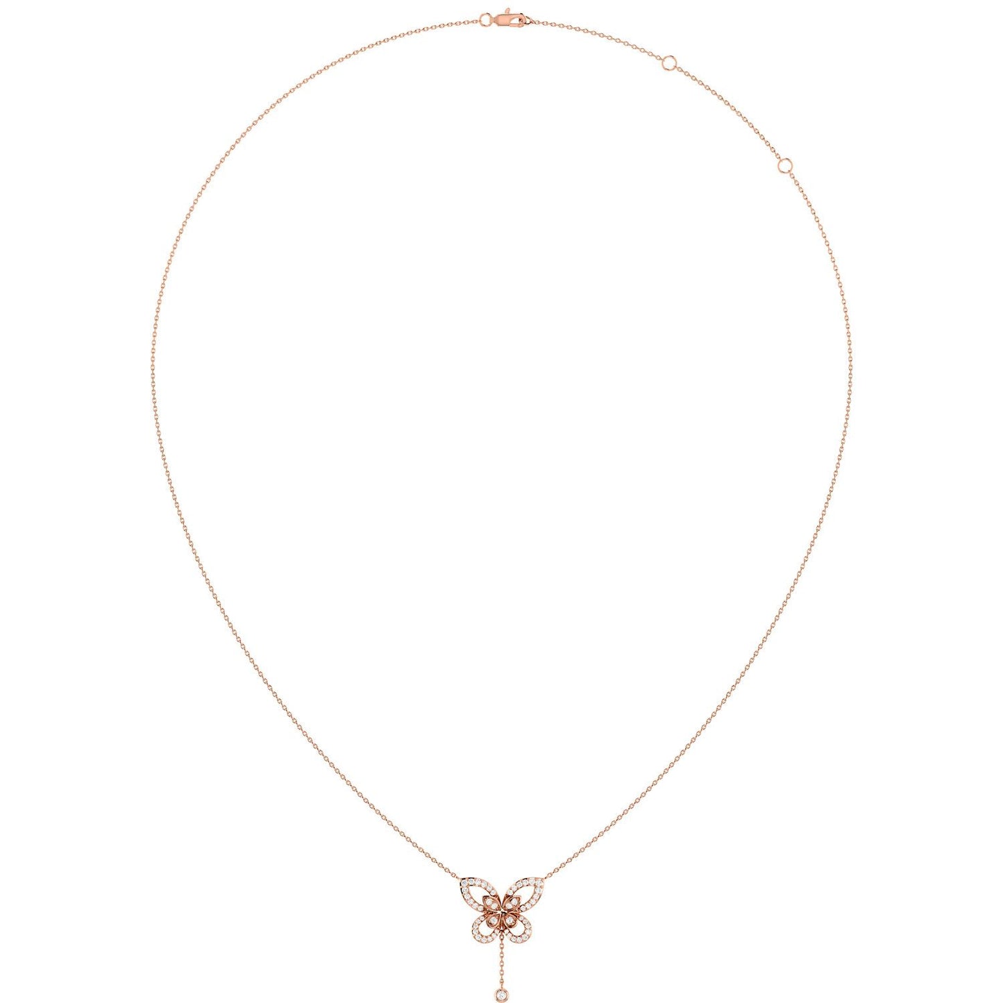 BUTTERFLY DIAMOND PENDANT ATTACHED NECKLACE 14K SOLID GOLD 0.40CTW