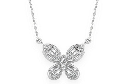 BUTTERFLY BAGUETTE DIAMOND NECKLACE CONNECTED 14K SOLID GOLD 0.33CTW