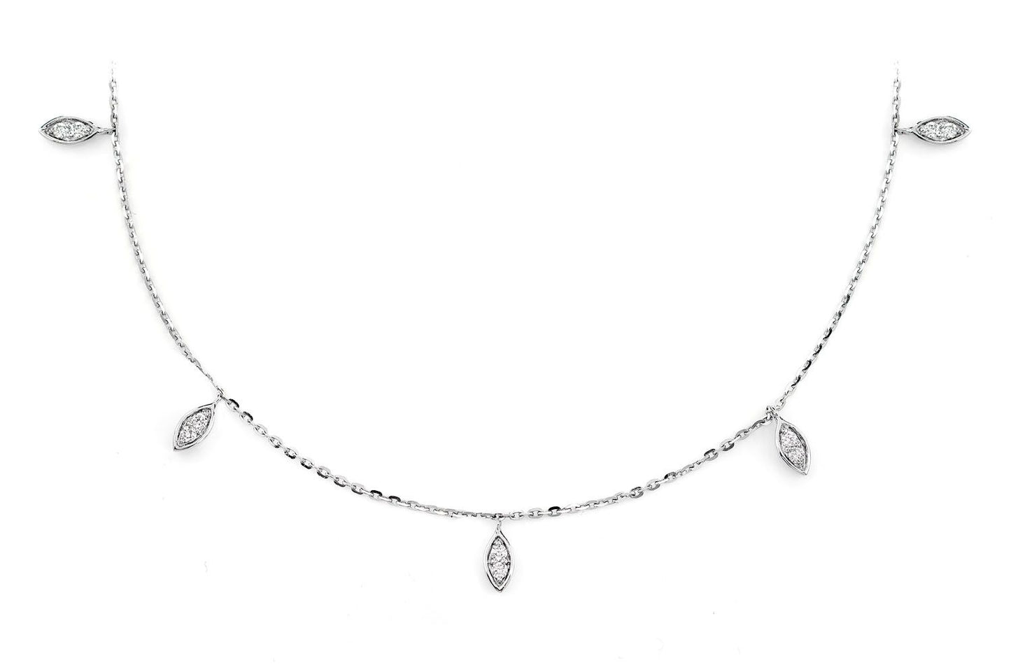 MARQUISE DANGLING DIAMOND NECKLACE 14K SOLID GOLD 0.10CTW