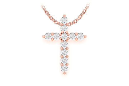 HIDDEN BAIL CROSS PENDANT 14K SOLID GOLD 0.40CTW