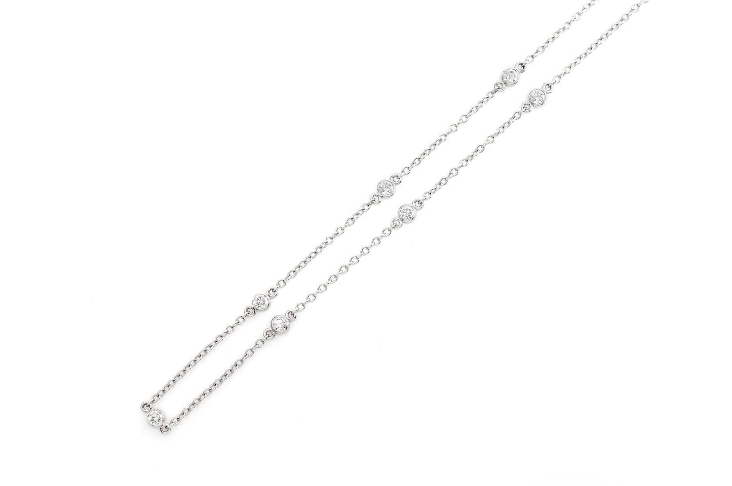 ROUND BEZEL SET DIAMOND NECKLACE CONNECTED 14K SOLID GOLD 0.33CTW