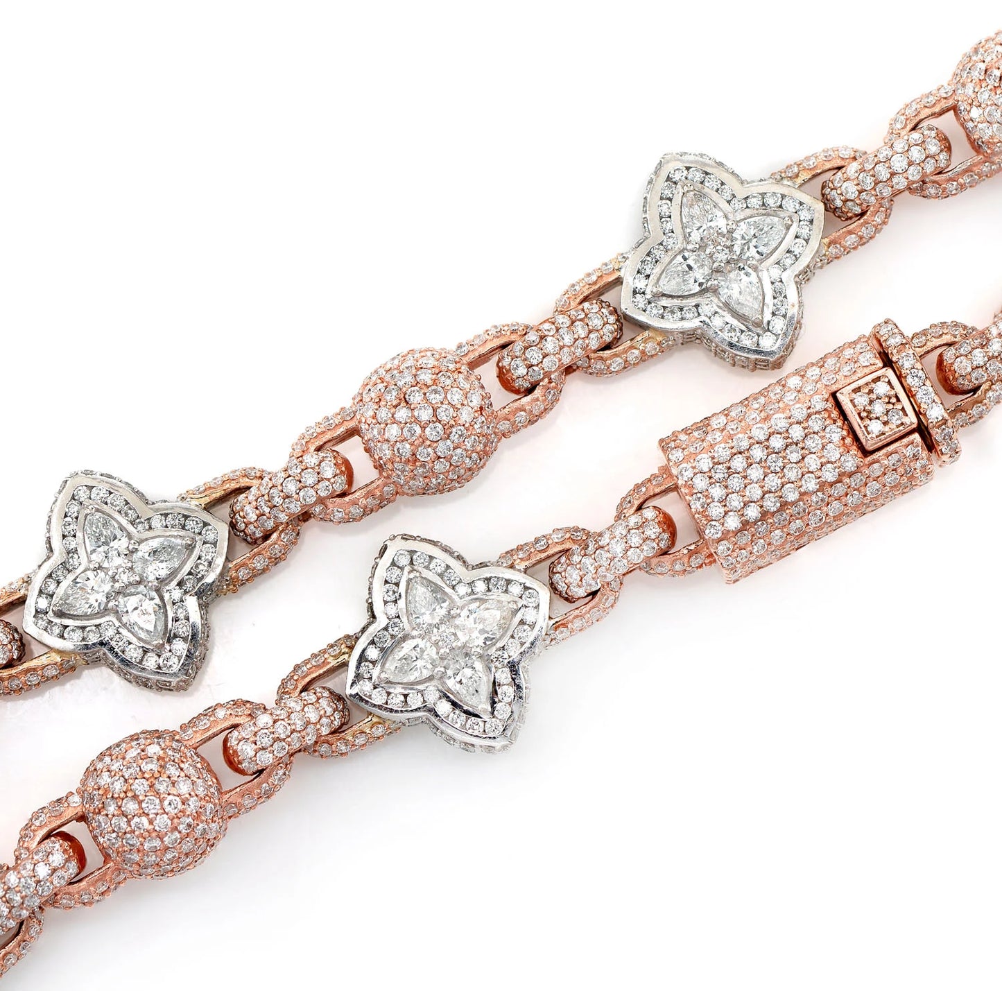 BEADED FLORAL MARQUISE DIAMOND LINK NECKLACE 14K SOLID GOLD 24.50CTW