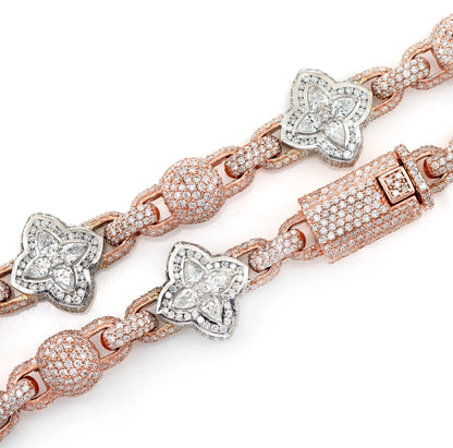 BEADED FLORAL MARQUISE DIAMOND LINK NECKLACE 14K SOLID GOLD 24.50CTW