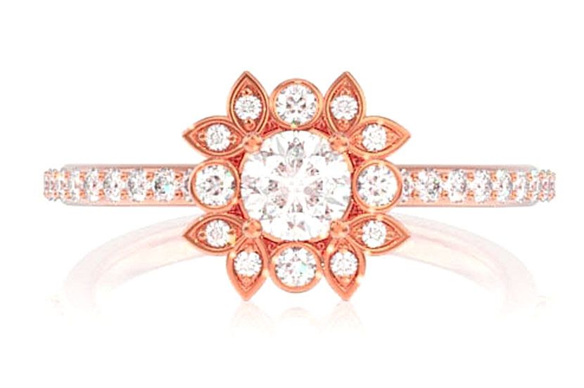 0.50CTW ANTIQUE HALO DIAMOND ENGAGEMENT RING - 14K SOLID GOLD