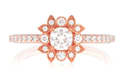 0.50CTW ANTIQUE HALO DIAMOND ENGAGEMENT RING - 14K SOLID GOLD