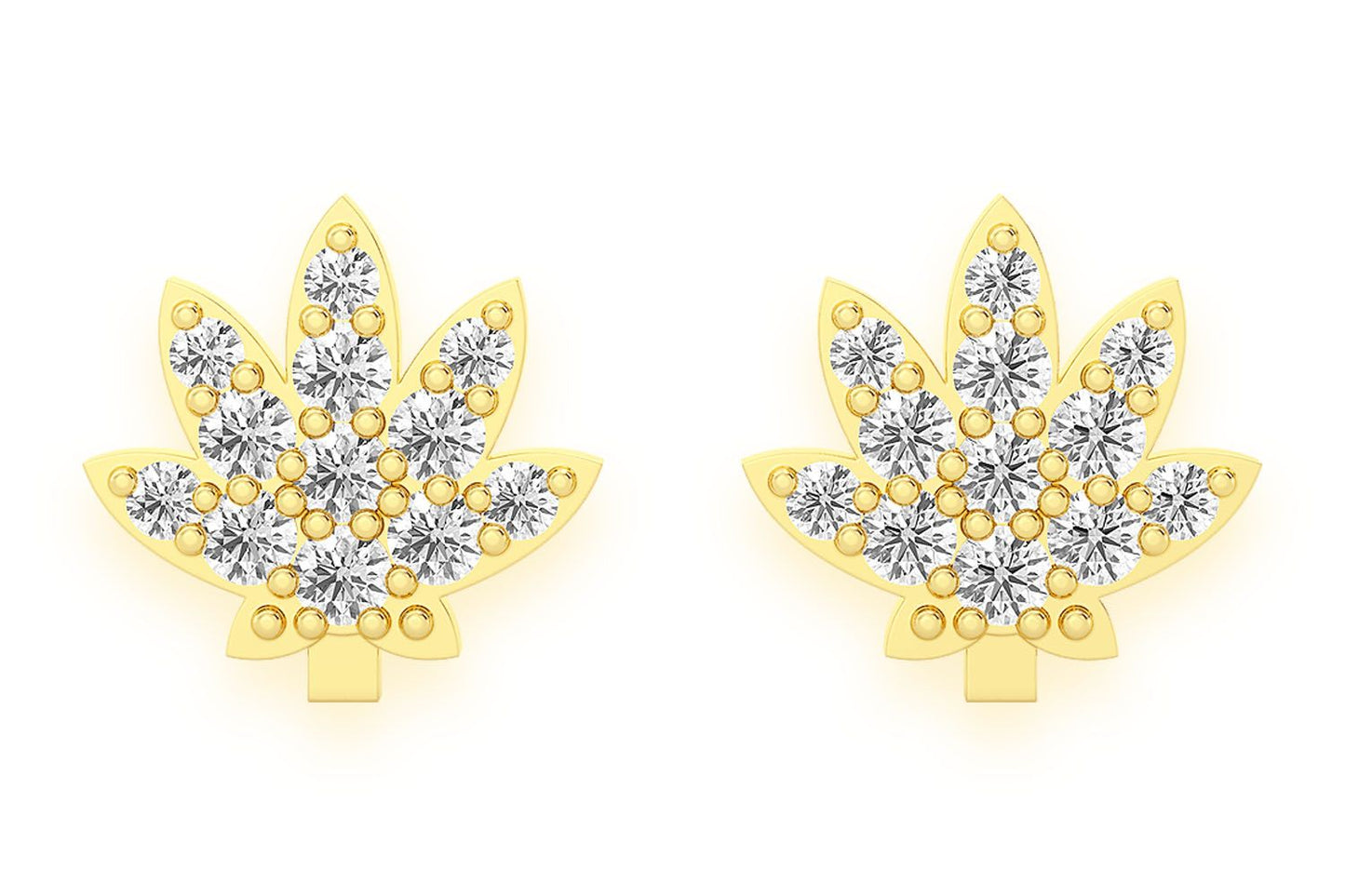 CANNABIS LEAF STUD DIAMOND EARRINGS 14K SOLID GOLD 0.10CTW