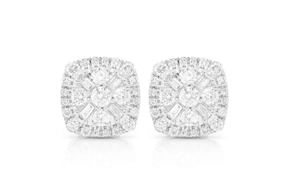 BAGUETTE FLOWER STUD DIAMOND EARRINGS 14K SOLID GOLD 1.00CTW