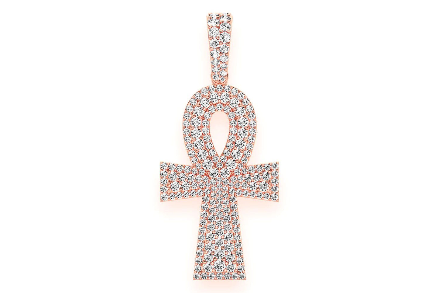 ANKH DOUBLE LAYER DIAMOND PENDANT 14K SOLID GOLD 2.10CTW