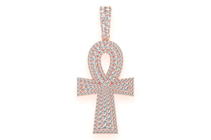 ANKH DOUBLE LAYER DIAMOND PENDANT 14K SOLID GOLD 2.10CTW