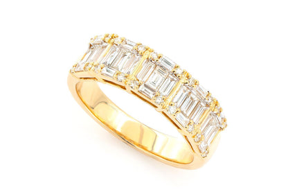 BAGUETTE AND ROUND DIAMOND BAND 14K SOLID GOLD 1.50CTW