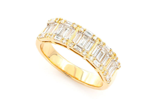 BAGUETTE AND ROUND DIAMOND BAND 14K SOLID GOLD 1.50CTW