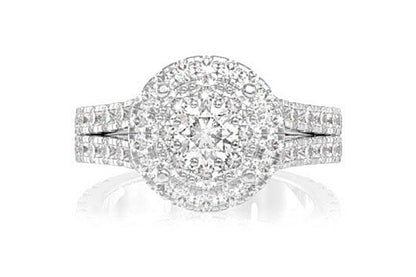 DOUBLE HALO SPLIT SHANK DIAMOND ENGAGEMENT RING 2.00CTW - 14K SOLID GOLD