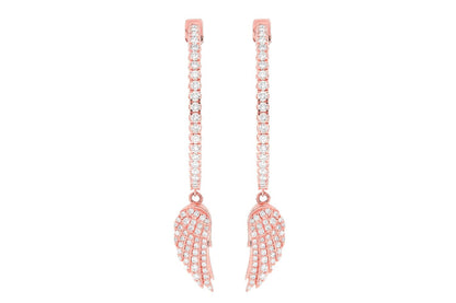 FEATHER WING DANGLING HOOP DIAMOND EARRINGS 14K SOLID GOLD 3.33CTW